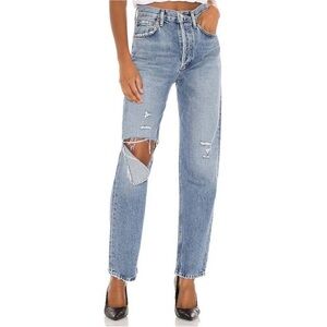 AGOLDE 90's Pinch Waist High Rise Straight Distressed Jeans In Lineup Wash 24